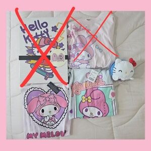 Sanrio Hello Kitty and My Melody Clothes and Plushie Bundle